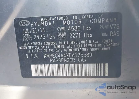 2015 Hyundai Sonata Hybrid Limited from USA, damaged, VIN KMHEC4A4XFA125589